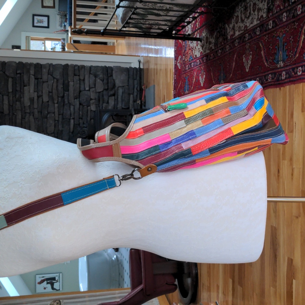 Multicolored Suede And Leather Patchwork Tote Bag. - image 4